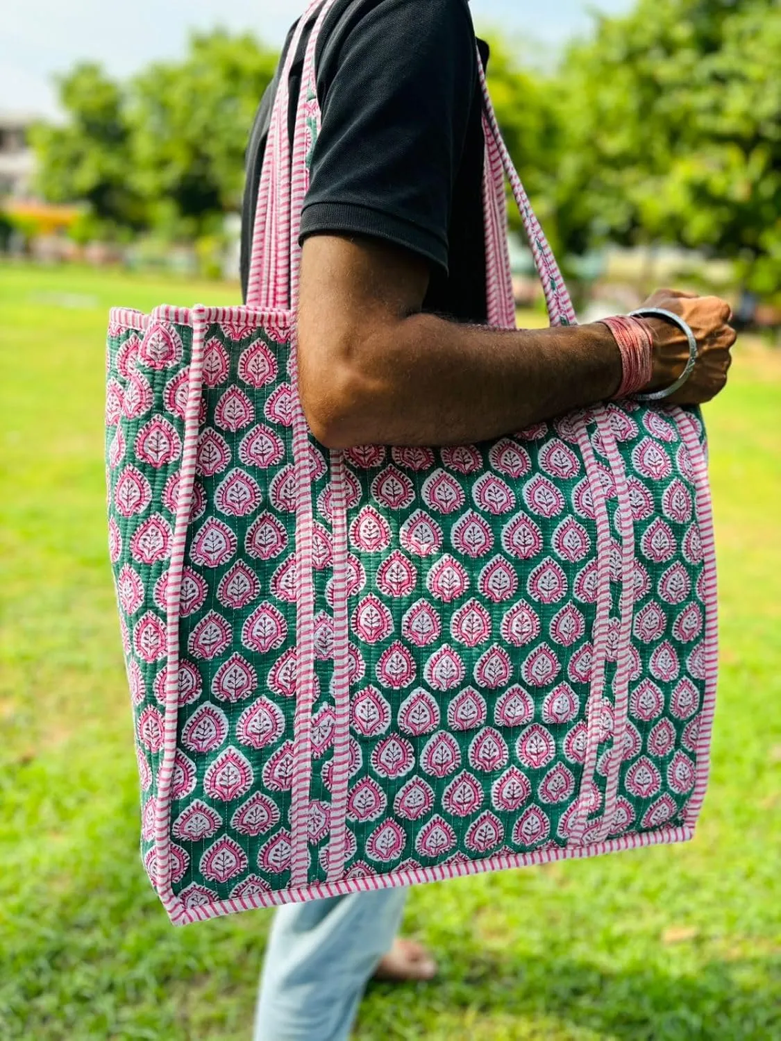 Handmade Large Tote Bag/Indian Quilted Tote Bags/Grocery Bag/Women Shopping Totes bag/Cotton Shoulder Bag