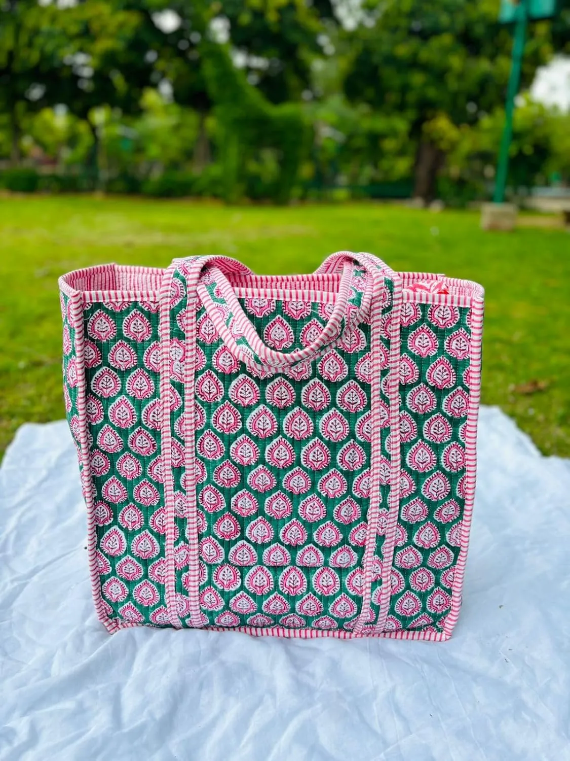 Handmade Large Tote Bag/Indian Quilted Tote Bags/Grocery Bag/Women Shopping Totes bag/Cotton Shoulder Bag