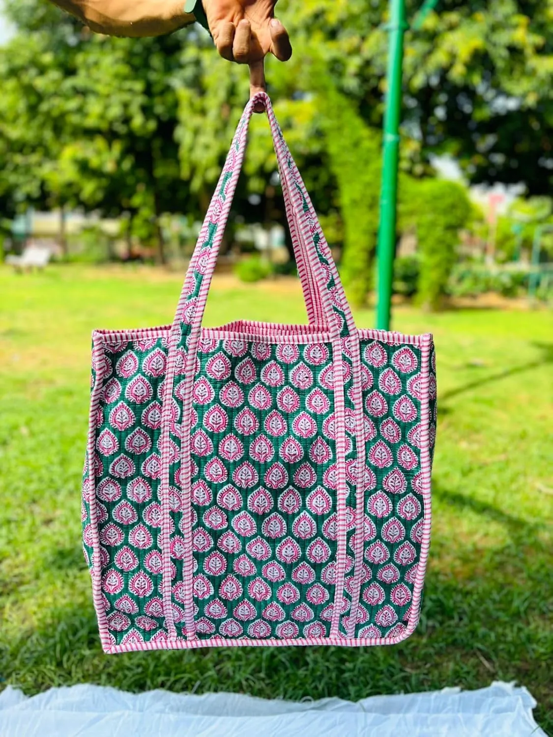 Handmade Large Tote Bag/Indian Quilted Tote Bags/Grocery Bag/Women Shopping Totes bag/Cotton Shoulder Bag