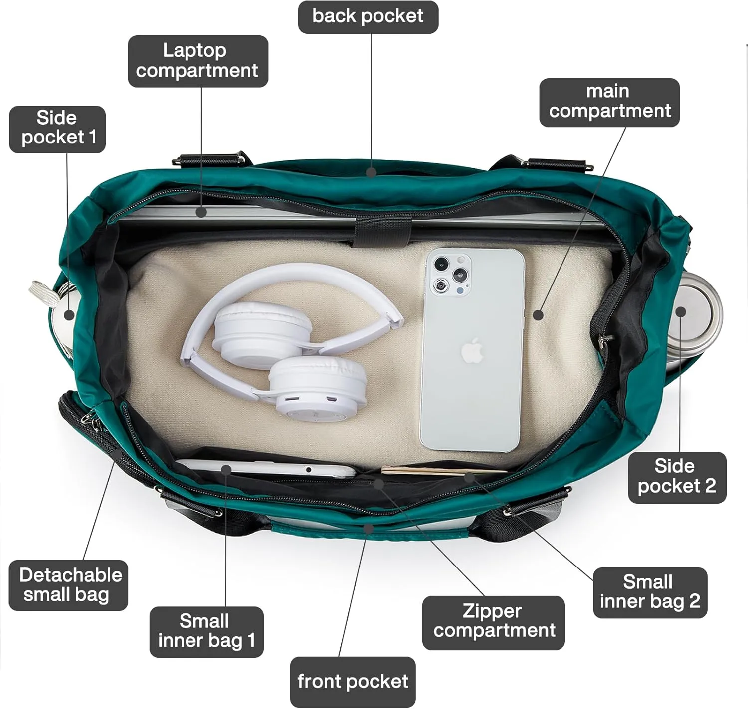 Hanke Laptop Tote - Lightweight Nylon Shoulder Bag for Work, Travel, Sports & Gym (Jungle Green)
