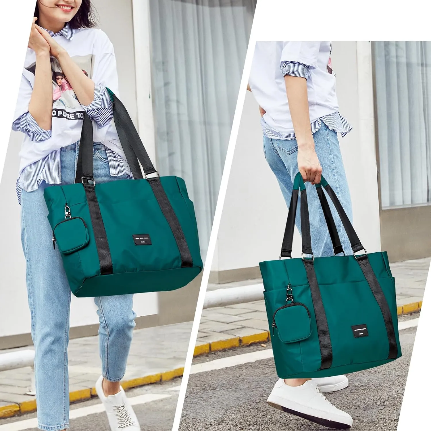 Hanke Laptop Tote - Lightweight Nylon Shoulder Bag for Work, Travel, Sports & Gym (Jungle Green)