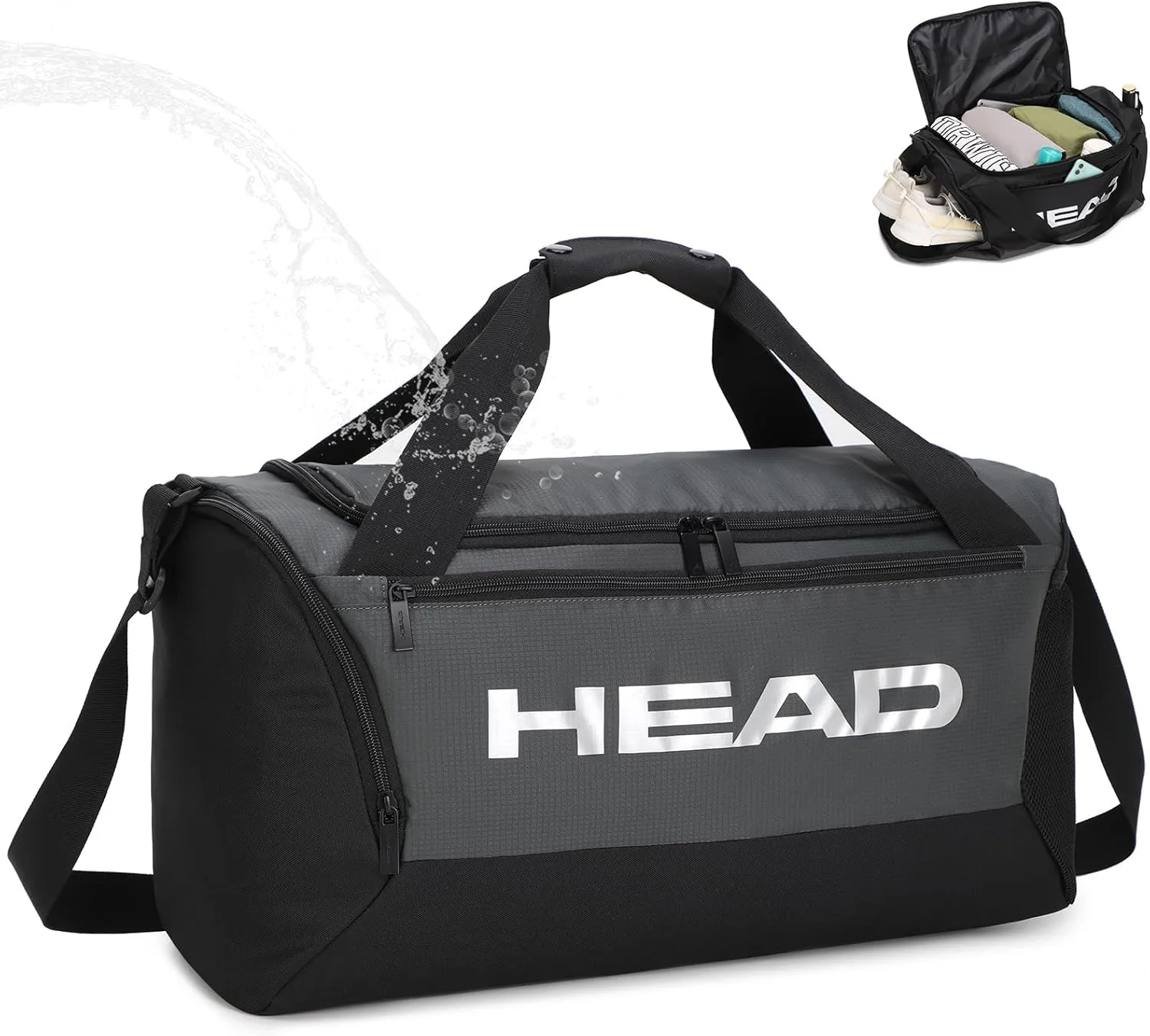 HEAD 45L Waterproof Tennis Duffel Bag for Men, Large Capacity Sports Gym Bags with Shoes Compartment, Lightweight Crossbody Duffle Bag for Business/Workout/Fitness/Weekender/Overnight