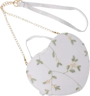 Heart Shaped Embroidered Crossbody Bag Women's Party Purse Chain Handbag for Evening Events