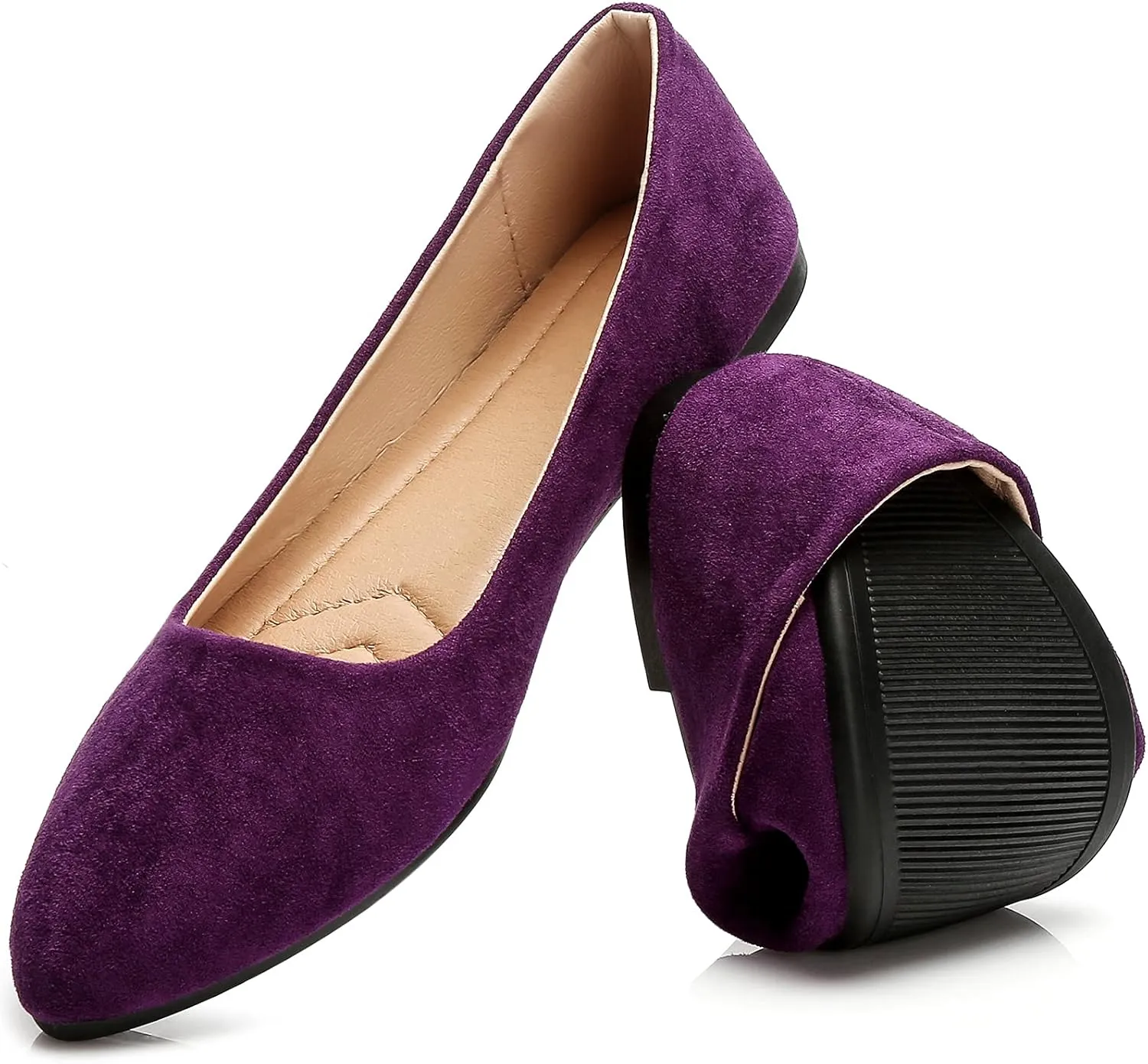 HEAWISH Women’s Black Flats Shoes Comfortable Suede Pointed Toe Slip On Casual Ballet Flats Dress Shoes Nude Flats