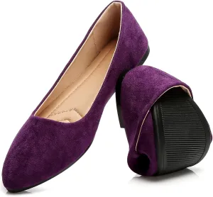 HEAWISH Women’s Black Flats Shoes Comfortable Suede Pointed Toe Slip On Casual Ballet Flats Dress Shoes Nude Flats