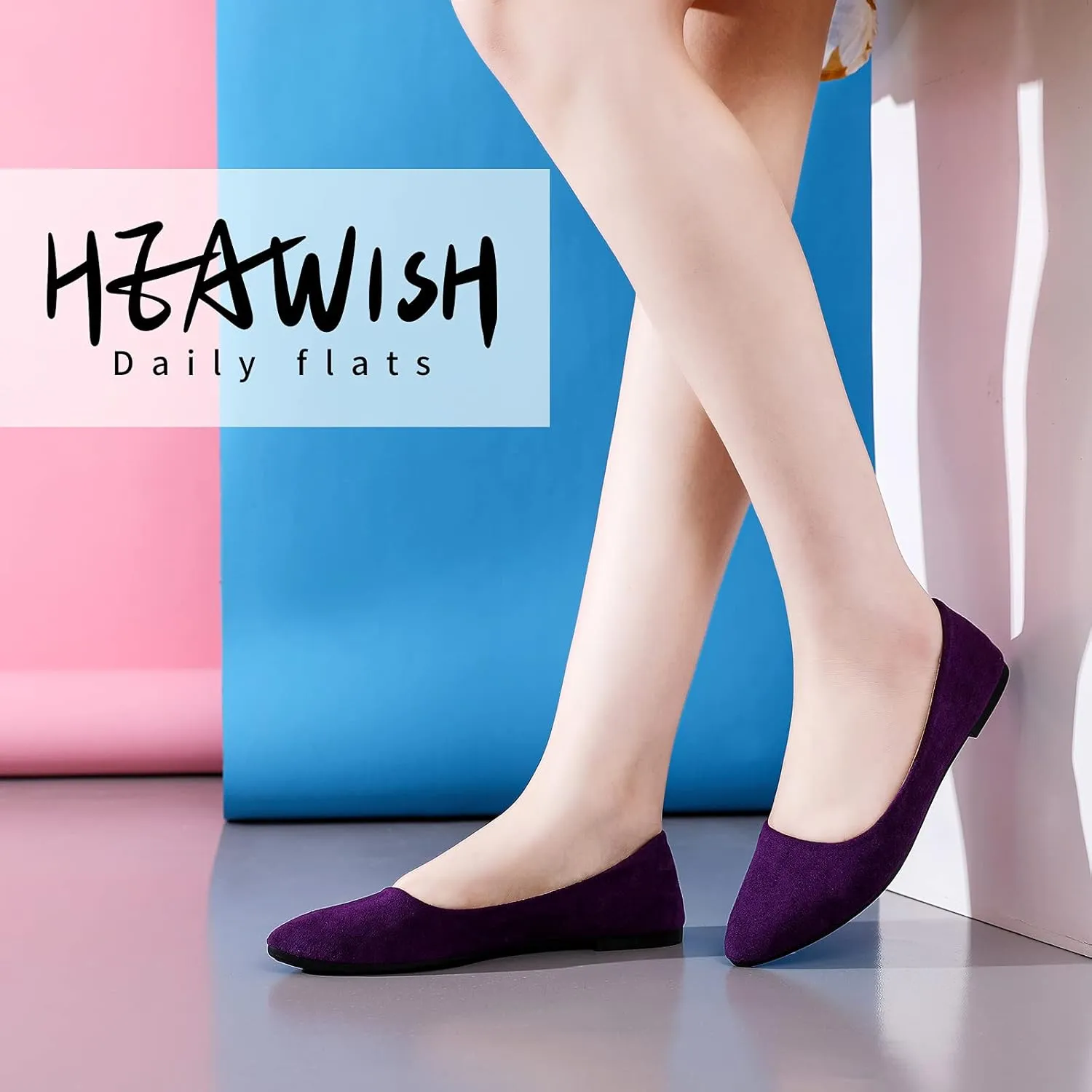 HEAWISH Women’s Black Flats Shoes Comfortable Suede Pointed Toe Slip On Casual Ballet Flats Dress Shoes Nude Flats