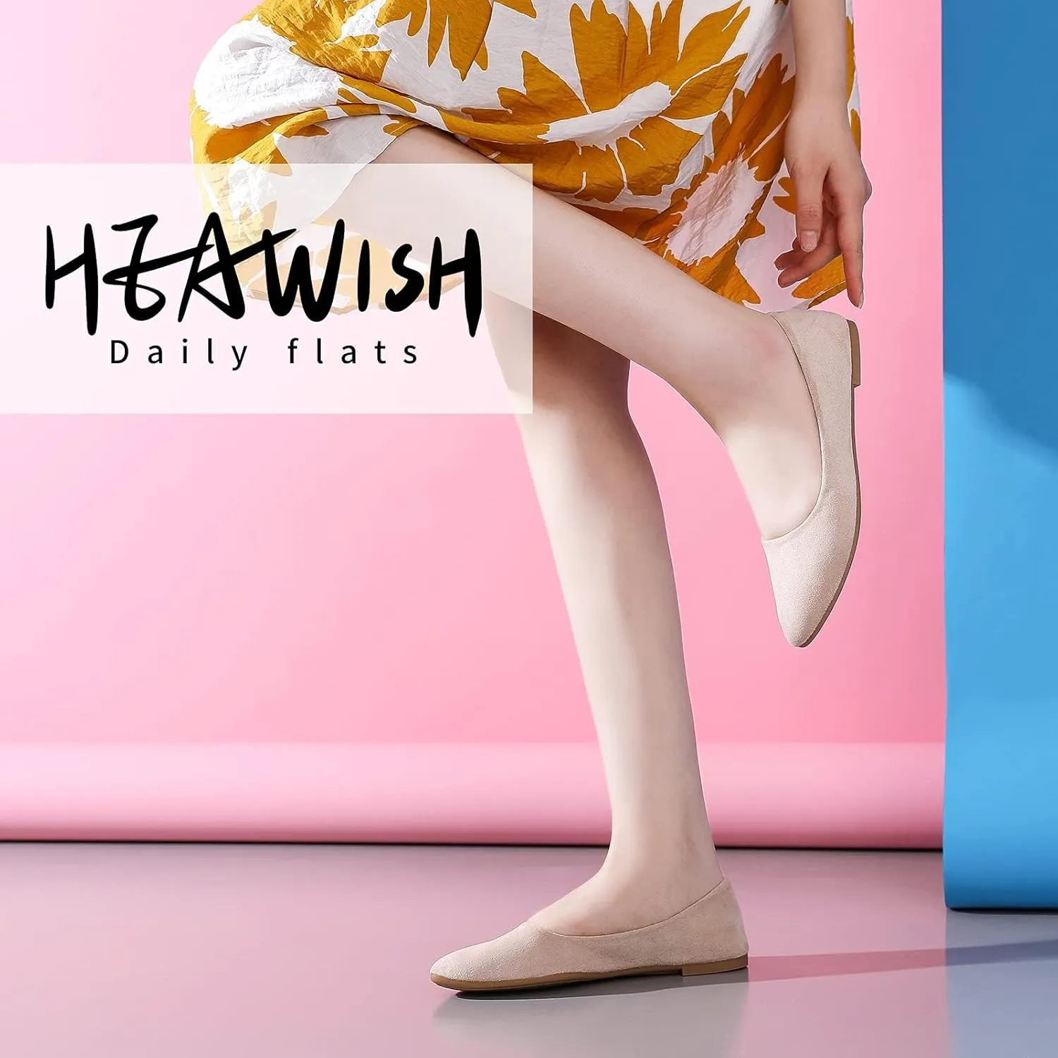HEAWISH Women’s Black Flats Shoes Comfortable Suede Pointed Toe Slip On Casual Ballet Flats Dress Shoes Nude Flats