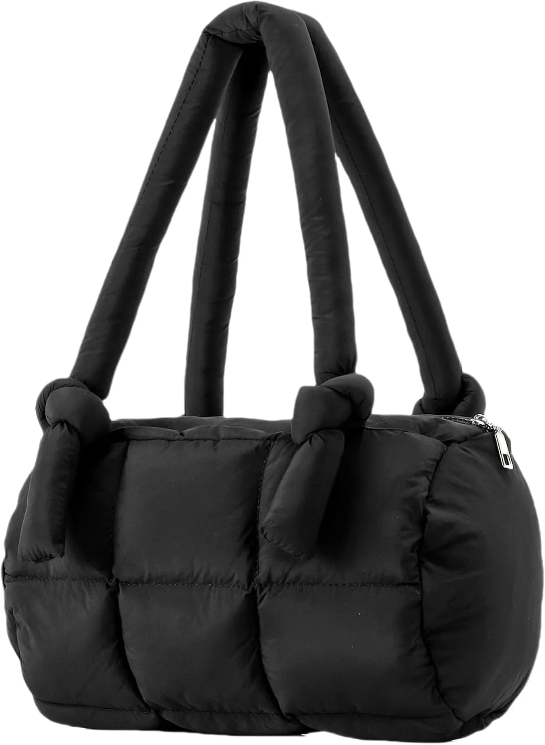 Herald Puffer Quilted Shoulder Bag for Women, Small Cute Nylon Puffy Boston Barrel Bag Tote Handbag Satchel Purse