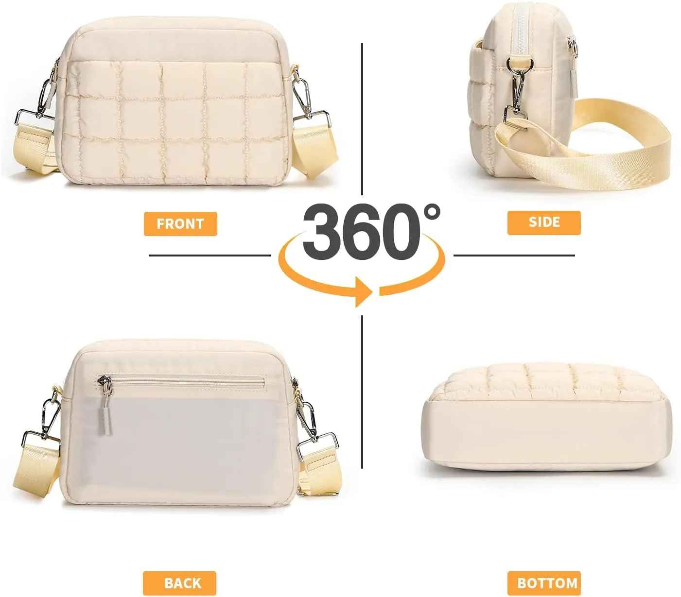 Herald Small Puffer Crossbody Bags for Women, Lightweight Nylon Quilted Shoulder Purse Handbag with Multiple Pockets