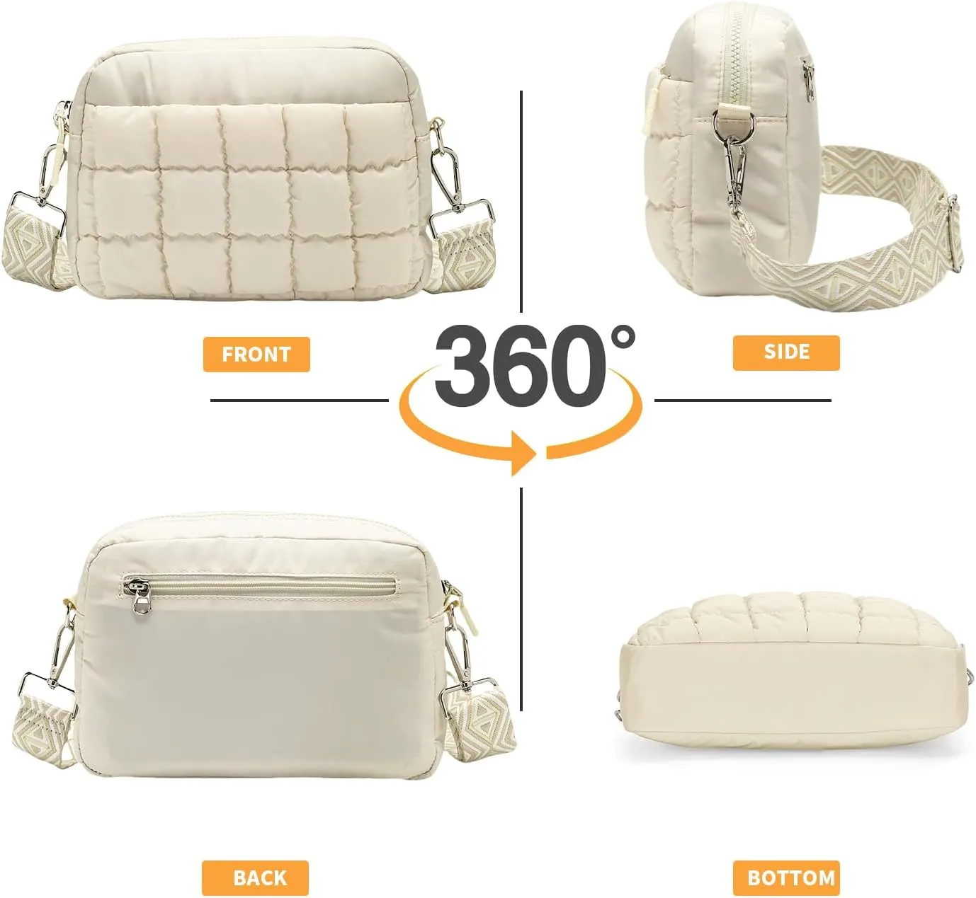 Herald Small Puffer Crossbody Bags for Women, Lightweight Nylon Quilted Shoulder Purse Handbag with Multiple Pockets
