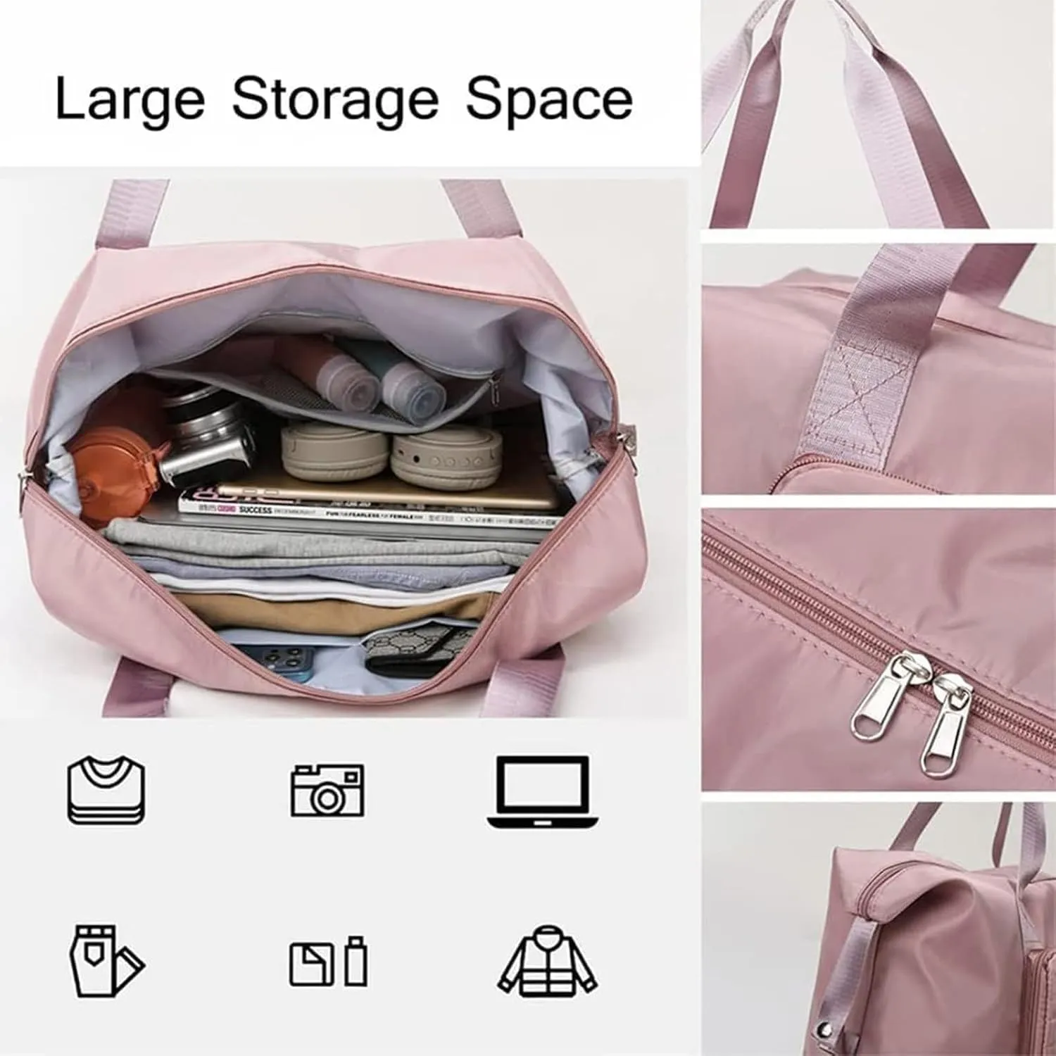 High-capacity Double-layer Wet Separation Travelling Bag, Foldable Travel Bag Expandable, Large Capacity Tote bag Women(Black)