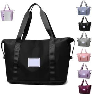 High-capacity Double-layer Wet Separation Travelling Bag, Foldable Travel Bag Expandable, Large Capacity Tote bag Women(Black)