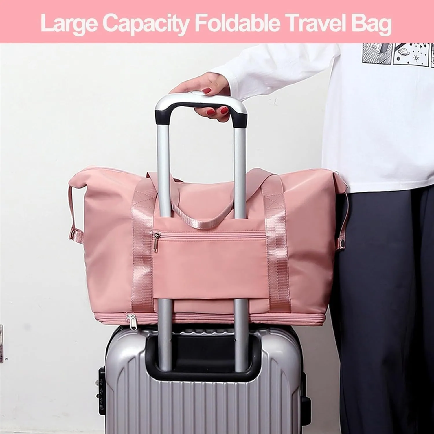 High-capacity Double-layer Wet Separation Travelling Bag, Foldable Travel Bag Expandable, Large Capacity Tote bag Women(Black)