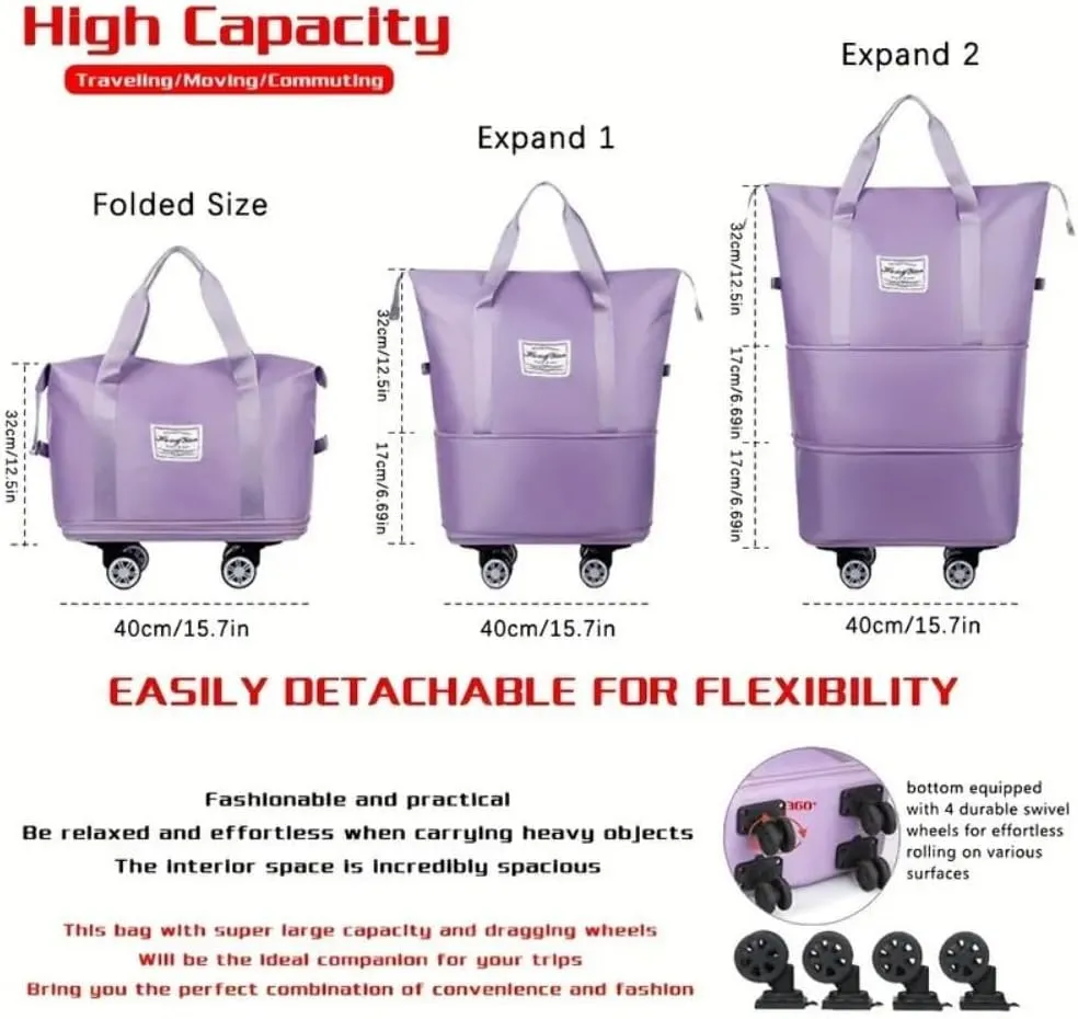 High-Capacity Double-Layer Wet Separation Travelling Bag, Waterproof Duffel Bag, Large Capacity Foldable Travel Bag Expandable, Collapsible Carry On Tote Bags For Women (black-B)