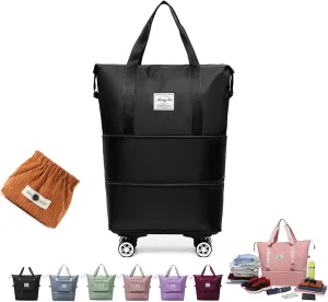 High-Capacity Double-Layer Wet Separation Travelling Bag, Waterproof Duffel Bag, Large Capacity Foldable Travel Bag Expandable, Collapsible Carry On Tote Bags For Women (black-B)