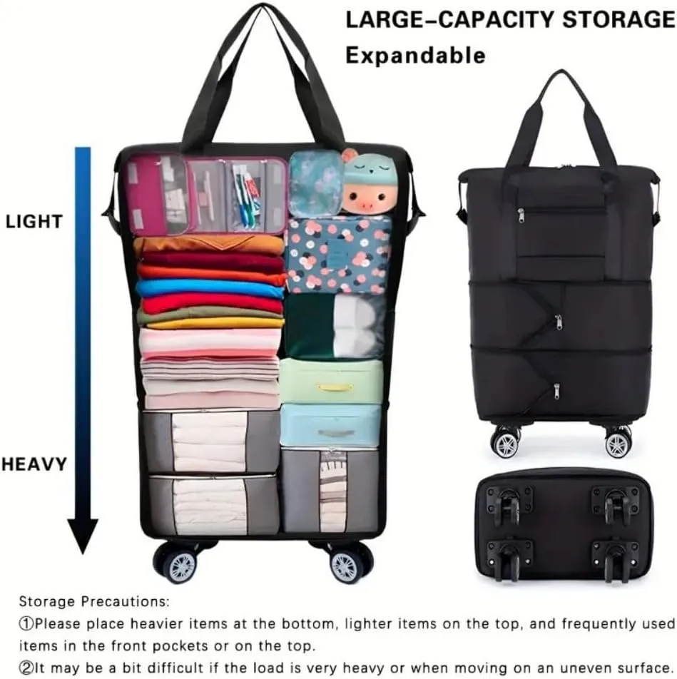 High-Capacity Double-Layer Wet Separation Travelling Bag, Waterproof Duffel Bag, Large Capacity Foldable Travel Bag Expandable, Collapsible Carry On Tote Bags For Women (blue-B)