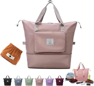 High-Capacity Double-Layer Wet Separation Travelling Bag, Waterproof Duffel Bag, Large Capacity Foldable Travel Bag Expandable, Collapsible Carry On Tote Bags For Women (pink-A)