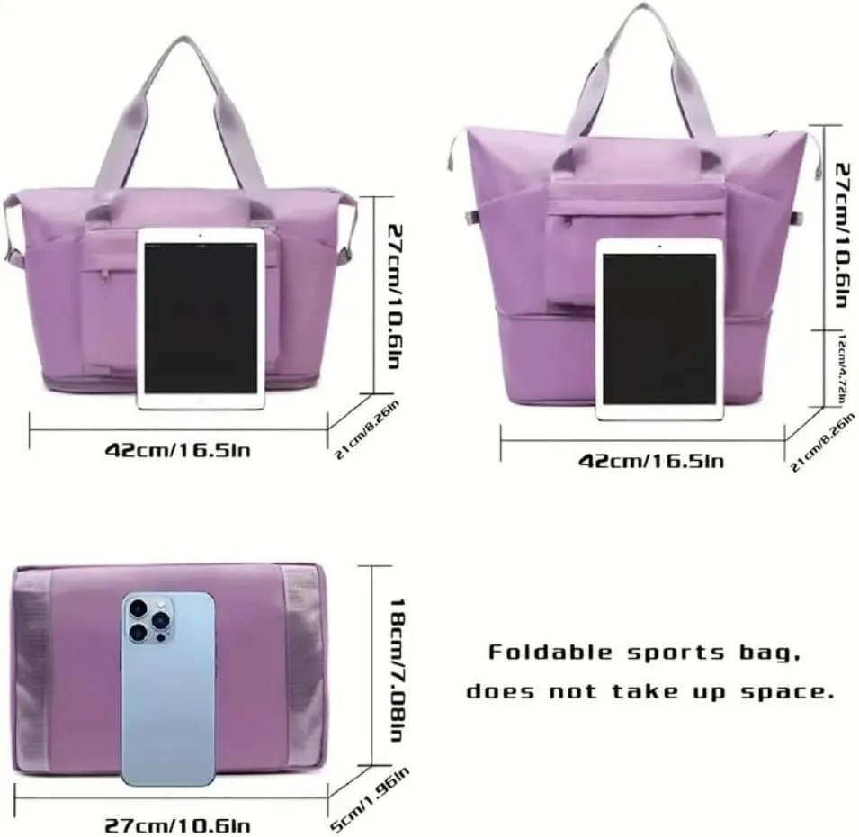 High-Capacity Double-Layer Wet Separation Travelling Bag, Waterproof Duffel Bag, Large Capacity Foldable Travel Bag Expandable, Collapsible Carry On Tote Bags For Women (pink-A)