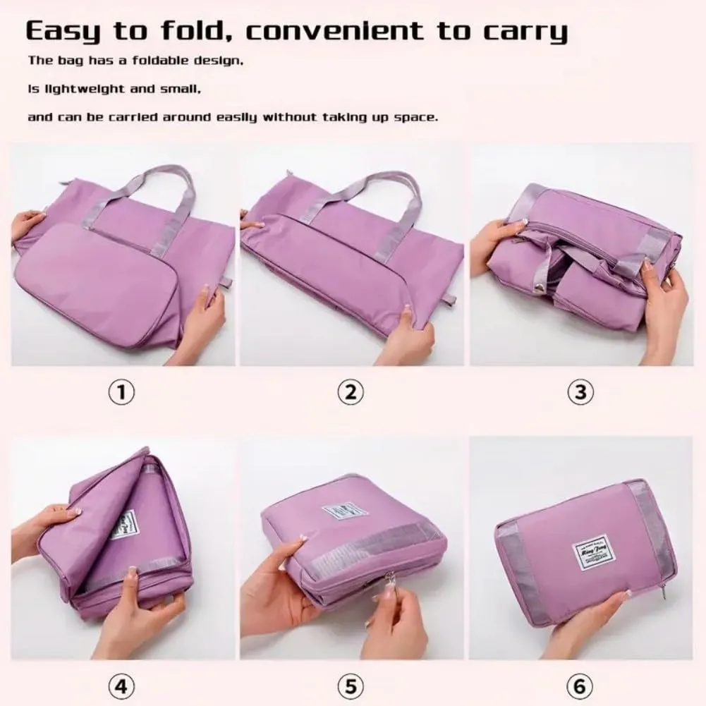 High-Capacity Double-Layer Wet Separation Travelling Bag, Waterproof Duffel Bag, Large Capacity Foldable Travel Bag Expandable, Collapsible Carry On Tote Bags For Women (pink-A)