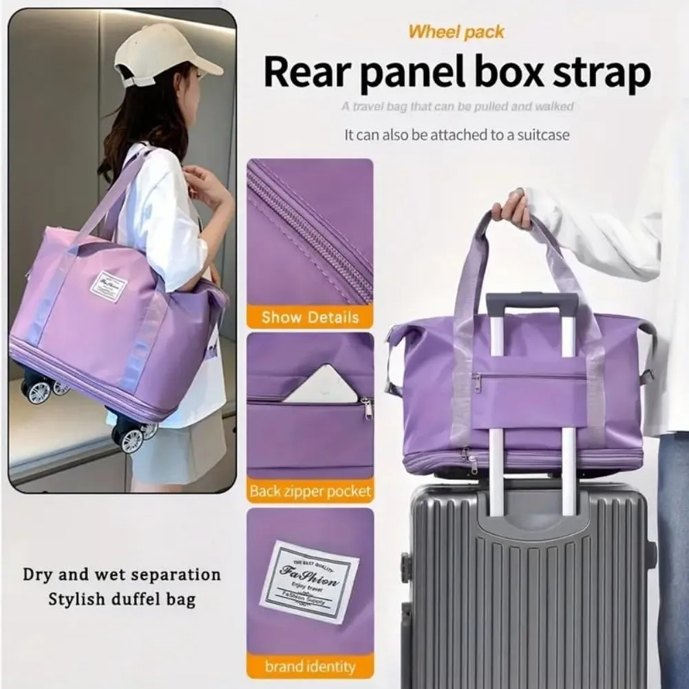 High-Capacity Double-Layer Wet Separation Travelling Bag, Waterproof Duffel Bag, Large Capacity Foldable Travel Bag Expandable, Collapsible Carry On Tote Bags For Women (pink-A)