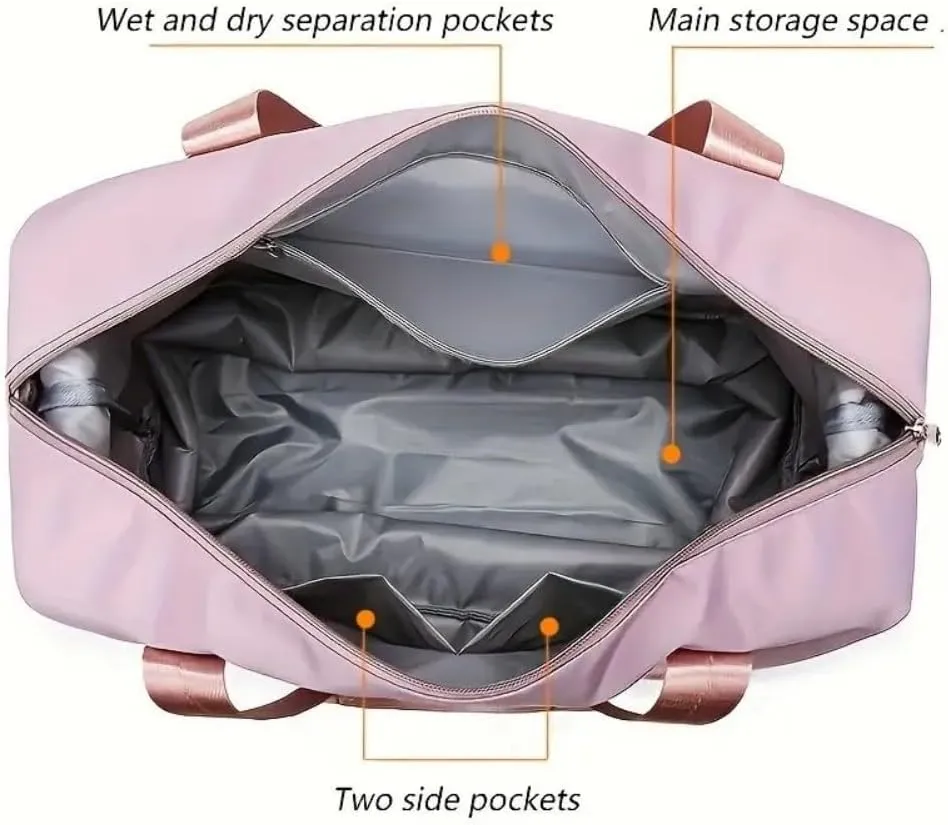 High-Capacity Double-Layer Wet Separation Travelling Bag, Waterproof Duffel Bag, Large Capacity Foldable Travel Bag Expandable, Collapsible Carry On Tote Bags For Women (pink-A)