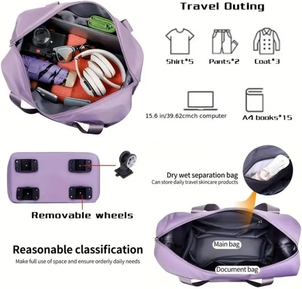 High-Capacity Double-Layer Wet Separation Travelling Bag, Waterproof Duffel Bag, Large Capacity Foldable Travel Bag Expandable, Collapsible Carry On Tote Bags For Women (pink-B)