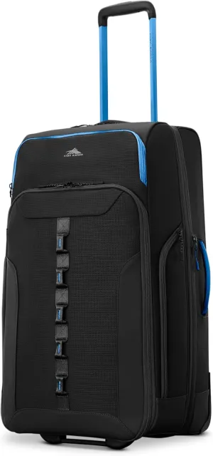 High Sierra Hi-Life 28-Inch Medium Wheeled Duffle - Features Smooth Rolling Wheels, WetPak Pockets, Stack-It Strap, Adjustable Handle, Fleece Pocket, Padded Laptop Sleeve, Expandable - Black/Blue