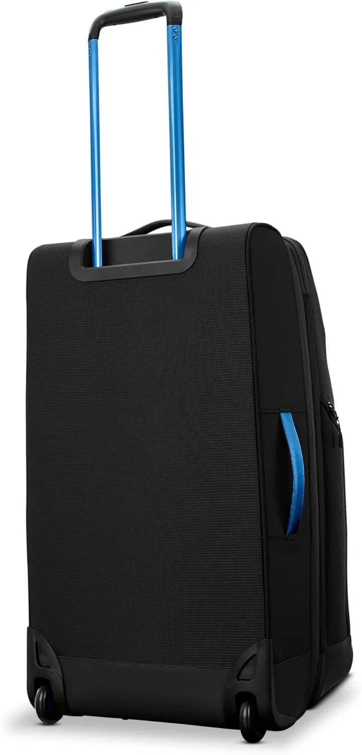 High Sierra Hi-Life 28-Inch Medium Wheeled Duffle - Features Smooth Rolling Wheels, WetPak Pockets, Stack-It Strap, Adjustable Handle, Fleece Pocket, Padded Laptop Sleeve, Expandable - Black/Blue