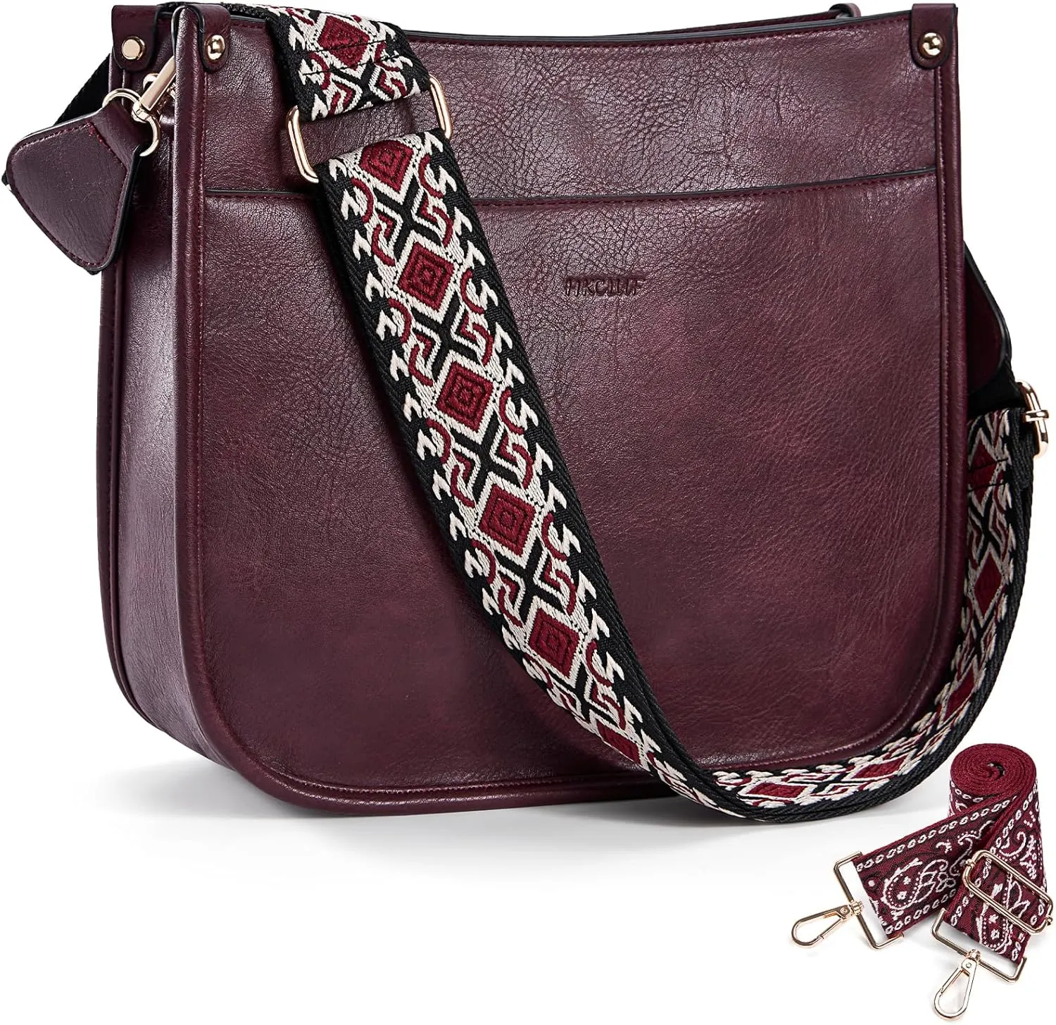 HKCLUF Crossbody Bags for Women Trendy Vegan Leather Hobo Handbags With 2PCS Adjustable Guitar Strap Shoulder Bucket Bags