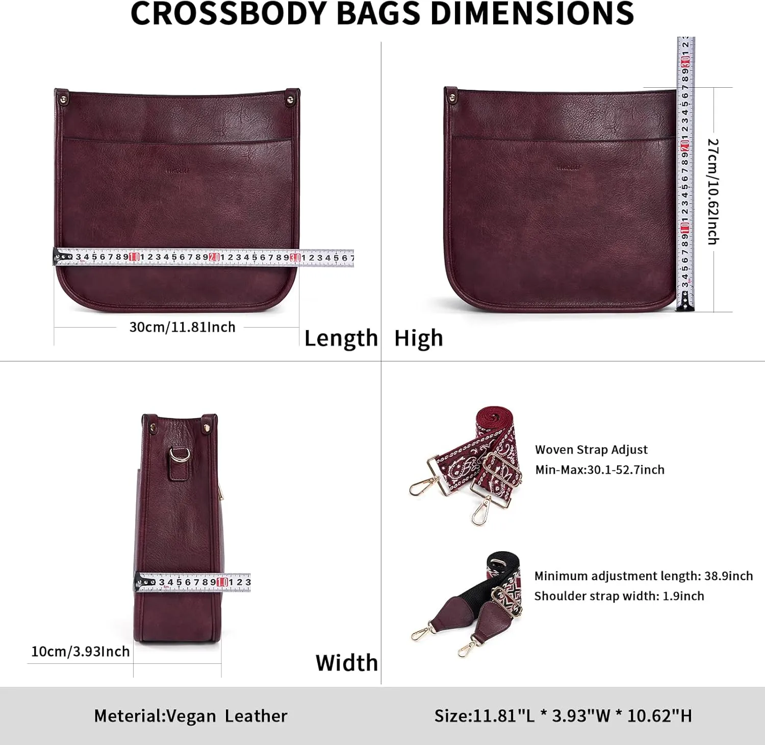 HKCLUF Crossbody Bags for Women Trendy Vegan Leather Hobo Handbags With 2PCS Adjustable Guitar Strap Shoulder Bucket Bags