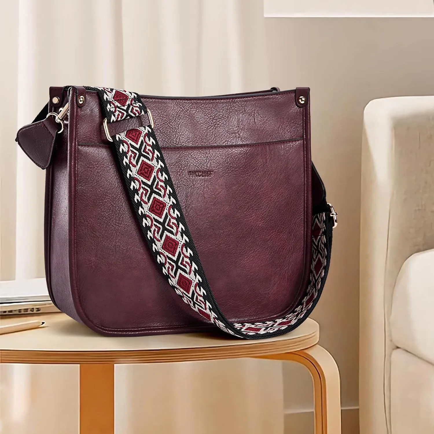 HKCLUF Crossbody Bags for Women Trendy Vegan Leather Hobo Handbags With 2PCS Adjustable Guitar Strap Shoulder Bucket Bags