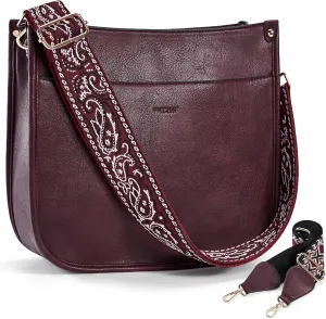 HKCLUF Crossbody Bags for Women Trendy Vegan Leather Hobo Handbags With 2PCS Adjustable Guitar Strap Shoulder Bucket Bags