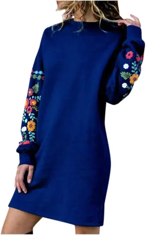 Holiday Party Dresses for Women 2024 Winter Fall Long Sleeve Crewneck Sweatshirt Dress Casual Aztec Ethnic Mini Dress