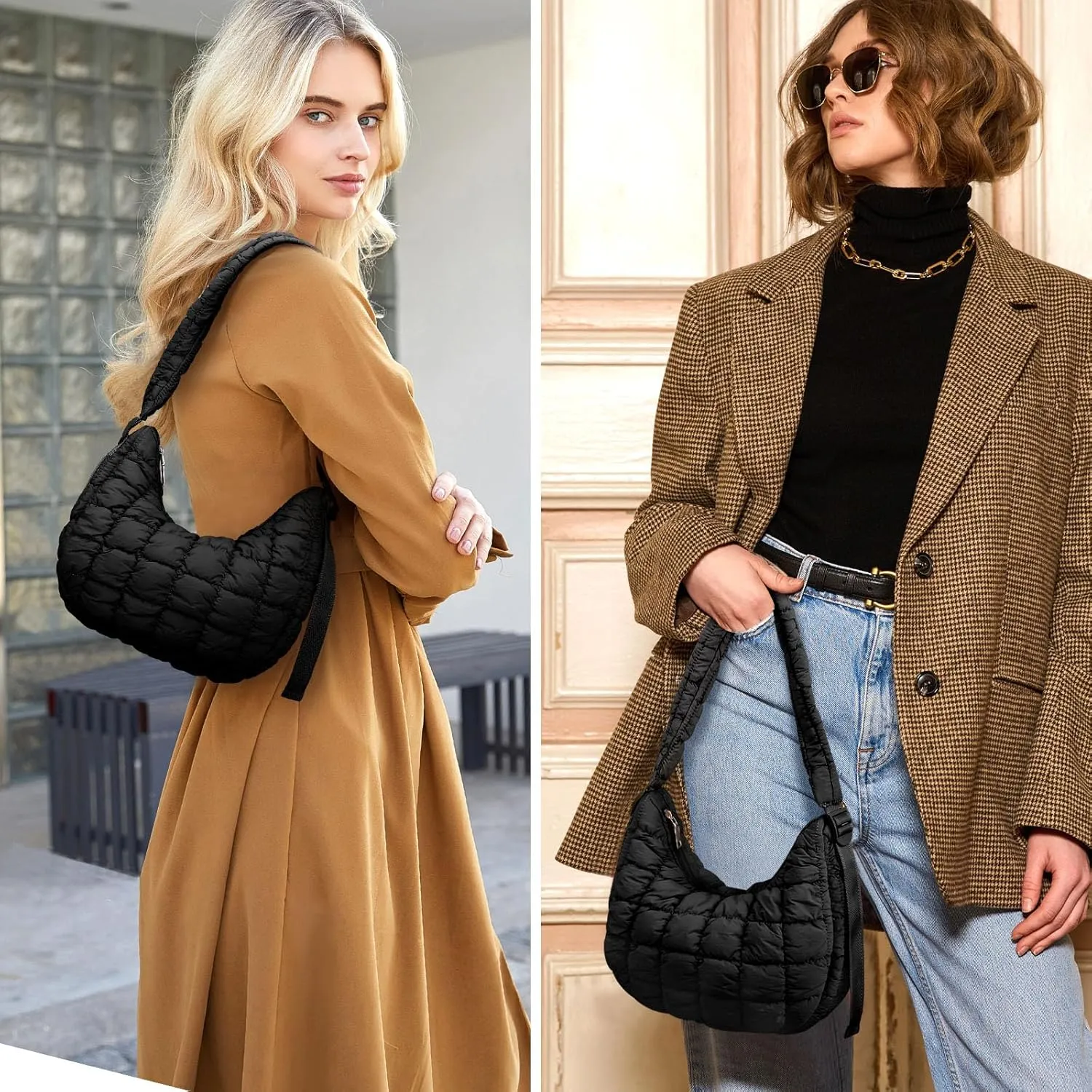 HOMIEE Tote Bag for Women, Quilted Carryall Puffer Shoulder Bag Lightweight Quilted Padding Hobo Bag Handbags Puff Purse