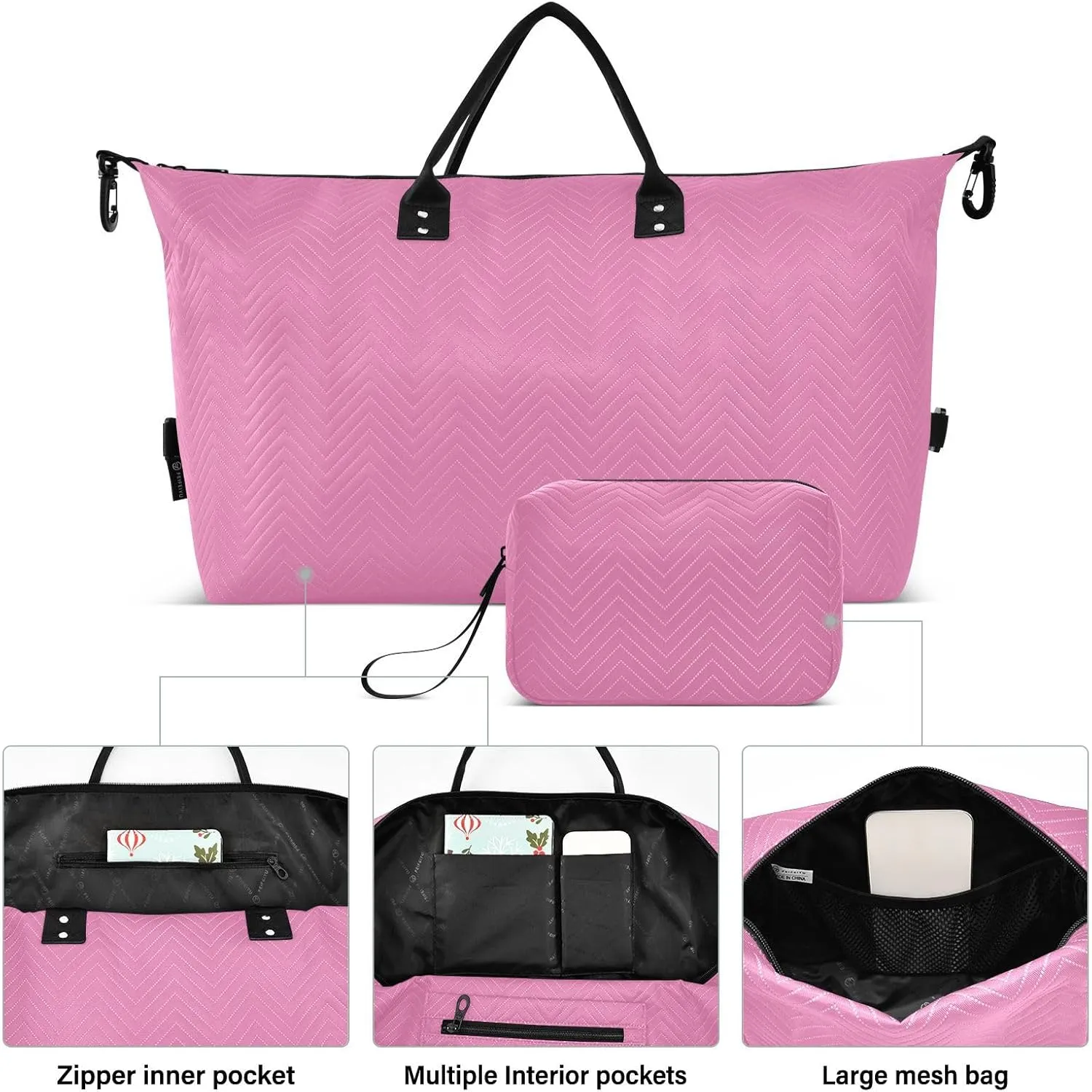 Hot Pink Travel Duffle Bag Duffel Bags Tote Gym Bag Weekender Bag Carry On Duffel Bags with Toiletry Bag Overnight Luggage Bag for Men Women Airplanes Trip Sports Yoga Adults