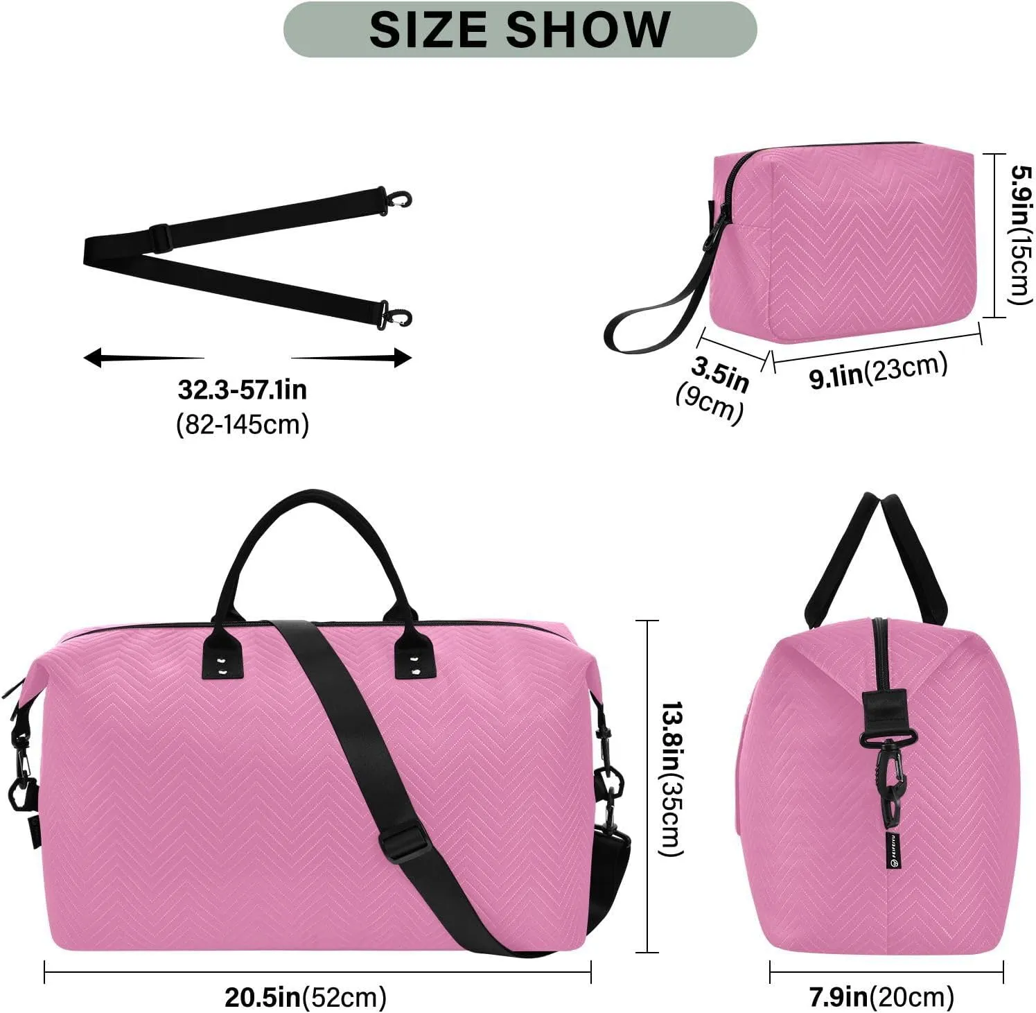 Hot Pink Travel Duffle Bag Duffel Bags Tote Gym Bag Weekender Bag Carry On Duffel Bags with Toiletry Bag Overnight Luggage Bag for Men Women Airplanes Trip Sports Yoga Adults