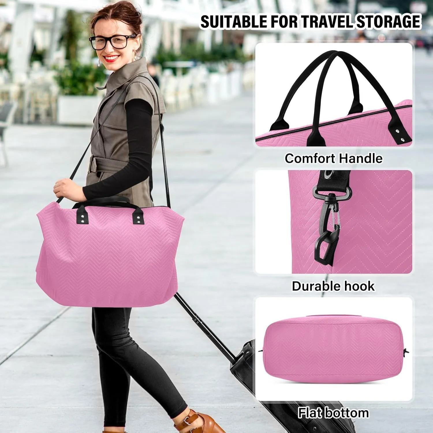 Hot Pink Travel Duffle Bag Duffel Bags Tote Gym Bag Weekender Bag Carry On Duffel Bags with Toiletry Bag Overnight Luggage Bag for Men Women Airplanes Trip Sports Yoga Adults