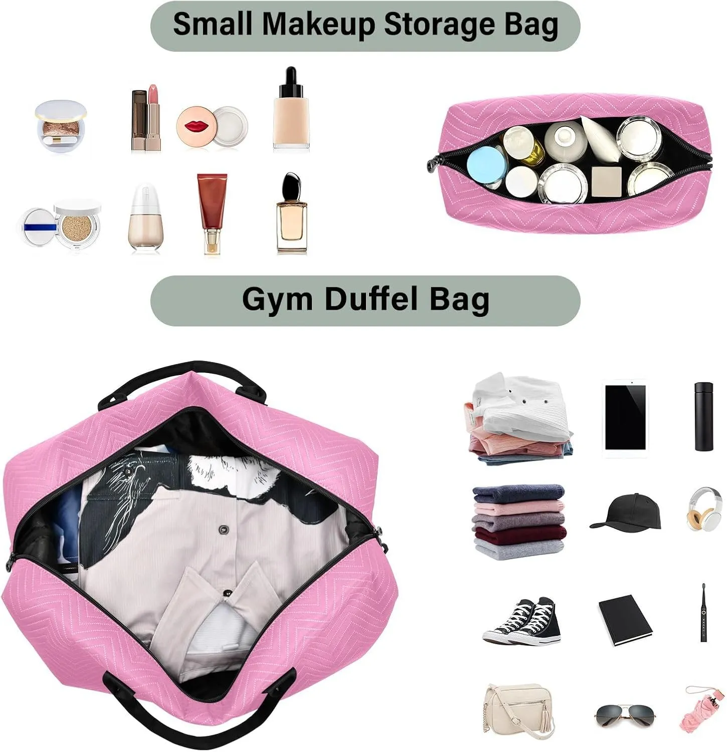 Hot Pink Travel Duffle Bag Duffel Bags Tote Gym Bag Weekender Bag Carry On Duffel Bags with Toiletry Bag Overnight Luggage Bag for Men Women Airplanes Trip Sports Yoga Adults