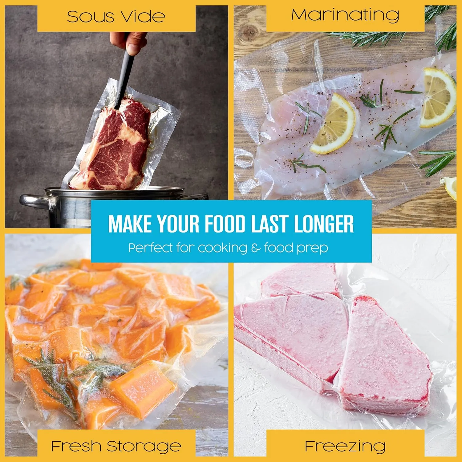 Houseables Vacuum Seal Bags, Vacuum Sealer Rolls, Sous Vide Bags, Food Saver Rolls, 2 Pack, 11 Inch & 8 Inch x 50FT, Commercial Grade, Vaccum Sealed Storage, Microwave & Freezer Safe, Store A Meal
