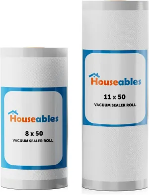 Houseables Vacuum Seal Bags, Vacuum Sealer Rolls, Sous Vide Bags, Food Saver Rolls, 2 Pack, 11 Inch & 8 Inch x 50FT, Commercial Grade, Vaccum Sealed Storage, Microwave & Freezer Safe, Store A Meal