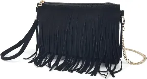 HOXIS Fringe Cross Body Bag Womens Small Shoulder Bag Top Zip Wristlet