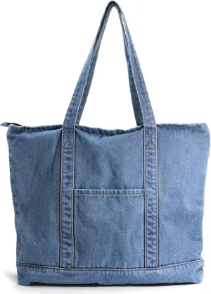 HOXIS Light Weight Soft Denim Tote Unisex Shopper Shoulder Handbag