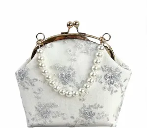 HUFFA Retro Crossbody Bags for Women Vintage Lace Pearl Chains Ladies Small Square Shoulder Bag Female Clutch Purse Handbags (Color : Blue, Size : 17x7.5x18cm)