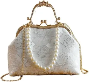 HUFFA Vintage Classic Lace Bag Beads Wedding Shell Lock Bags Women Shoulder Crossbody Bag Chain Women's Handbags Purses (Color : Women Bag 4, Size : 26CMX16CMX8CM)