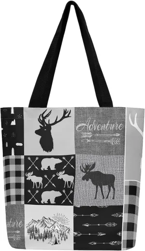 Hunting Bear Deer Canvas Tote Bag Camping Tote Bag Elk Animal Shopping Grocery Bags