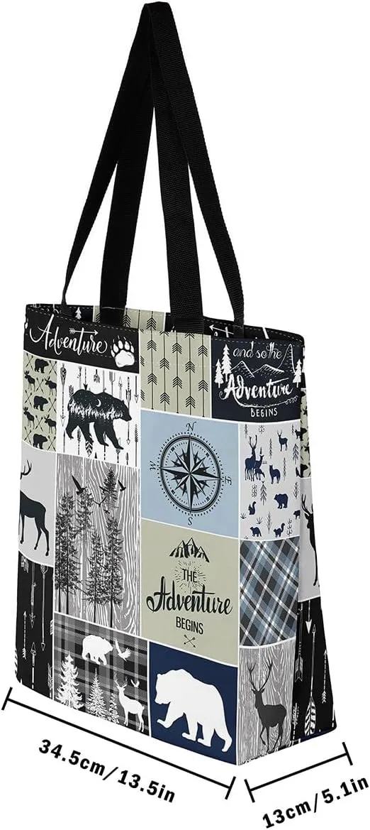 Hunting Deer Canvas Tote Bag Farmhouse Rustic Tote Bag Wildlife Bear Shopping Grocery Bags