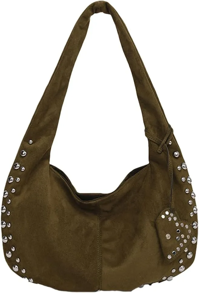 Hycurey Casual Retro Handbags for Women Fashionable Rivet Details Underarm Bag Suede Material Dumpling Bags for Daily Life