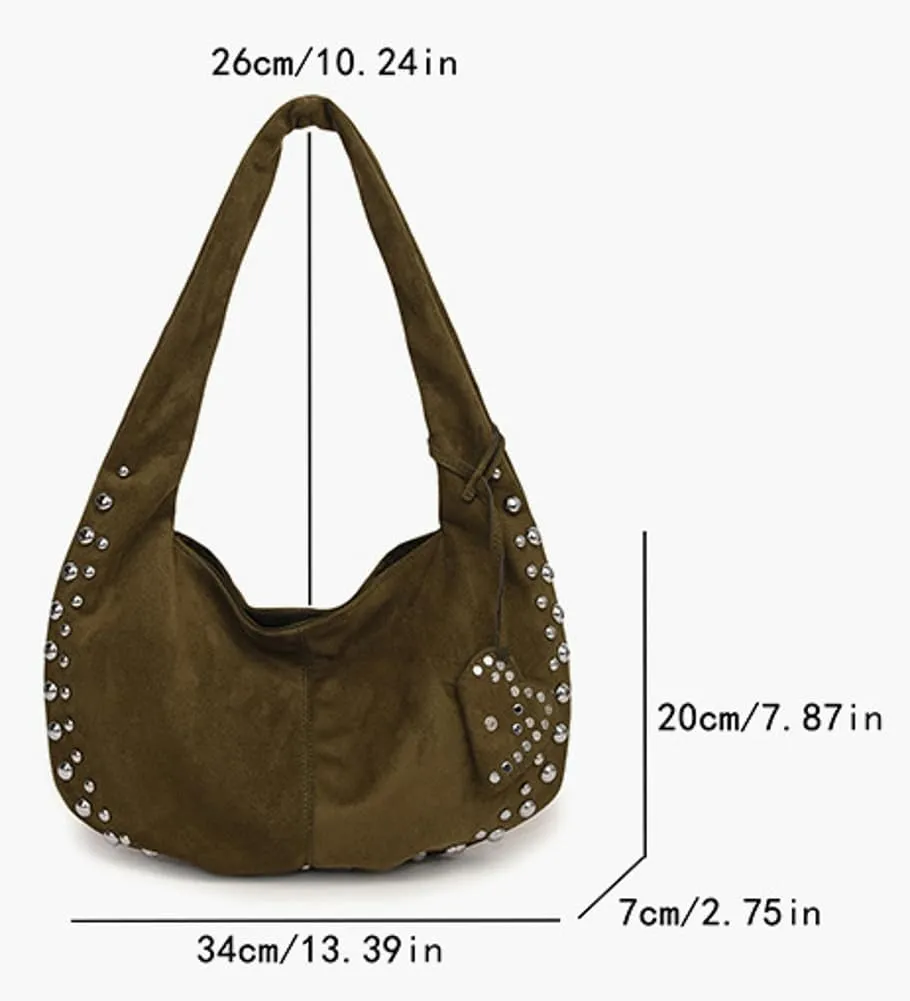 Hycurey Casual Retro Handbags for Women Fashionable Rivet Details Underarm Bag Suede Material Dumpling Bags for Daily Life