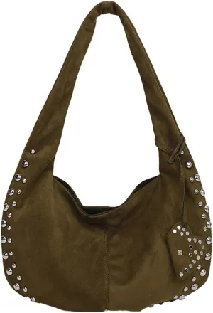 Hycurey Casual Retro Handbags for Women Fashionable Rivet Details Underarm Bag Suede Material Dumpling Bags for Daily Life