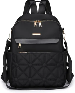 I IHAYNER Nylon Backpack Purse for Women Fashion Multipurpose Handbag Ladies Shoulder Bags Quilted Casual Travel Backpack Black